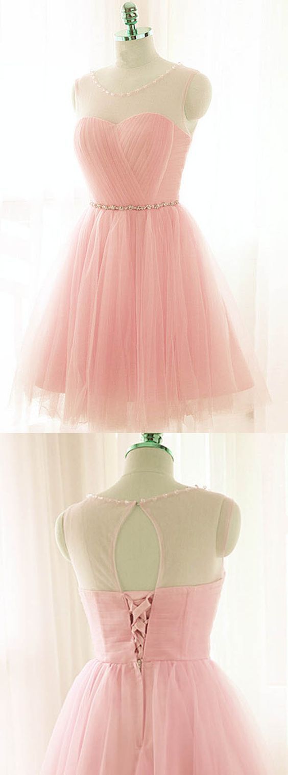 Pink Short Prom Dresses Tulle Party Dresses Pink Homecoming Dresses