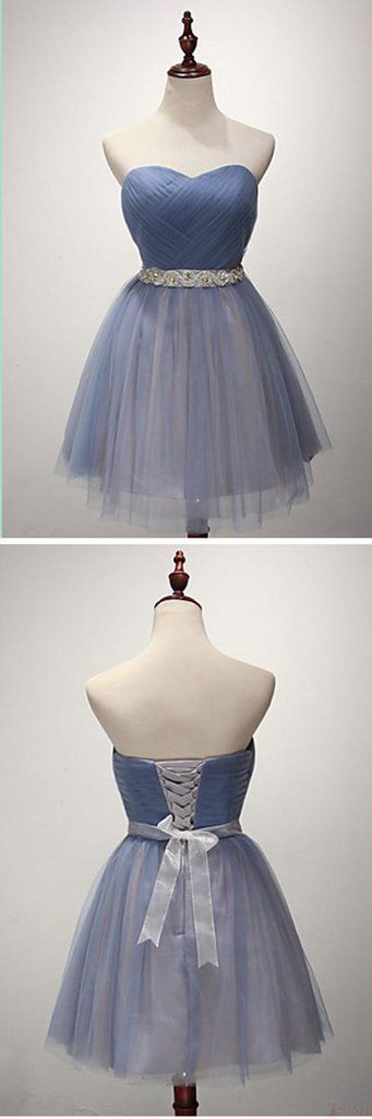 Strapless Sweetheart Tulle Homecoming Prom Dresses,crystal Belt A Line Party Dress