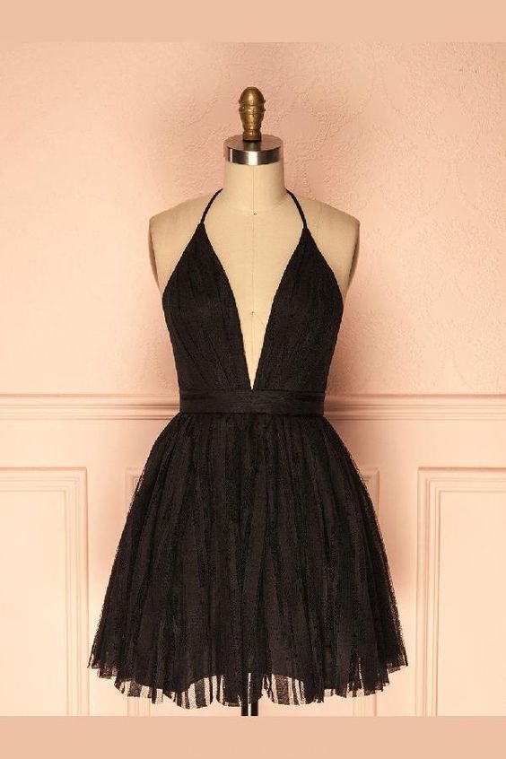 V Neck Homecoming Dress, Homecoming Dress Black,back Open Cocktail Dresses  on Luulla