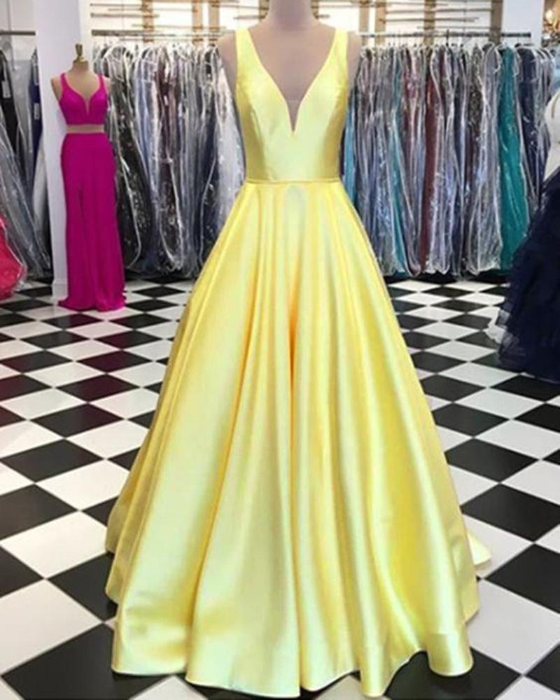 Ball Gown 2019 Graduation Dresses Elegant Satin A Line Yellow 2019 Prom  Dresses Long For Girls