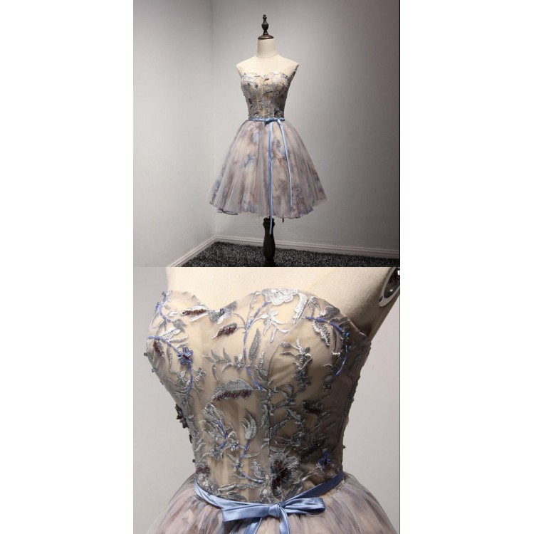 slim fit dress slacks Sparkly Royal Blue Beaded A-Line Ruffled Short Corset Homecoming Dress main image 0