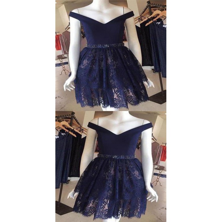 Lace Homecoming Dress, 2019 Homecoming Dress, Short Homecoming Dress, Navy Blue Homecoming Dress