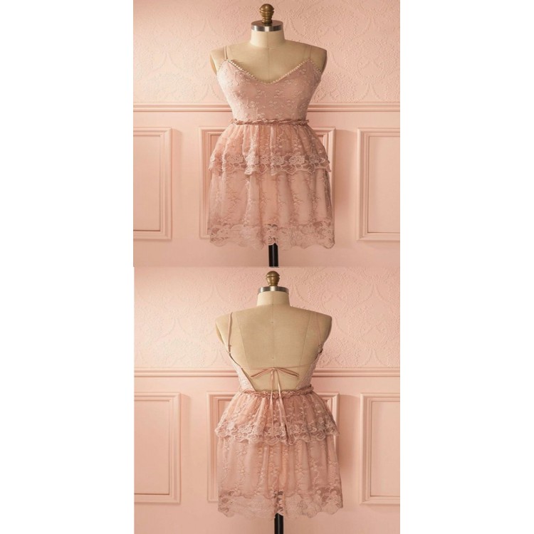 Homecoming Dress Pink, Short Homecoming Dress, A-line Homecoming Dress, Homecoming Dress Lace
