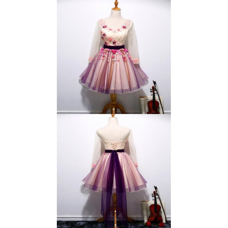 A-line Homecoming Dress, V-neck Homecoming Dress, Long Sleeves Homecoming  Dress on Luulla