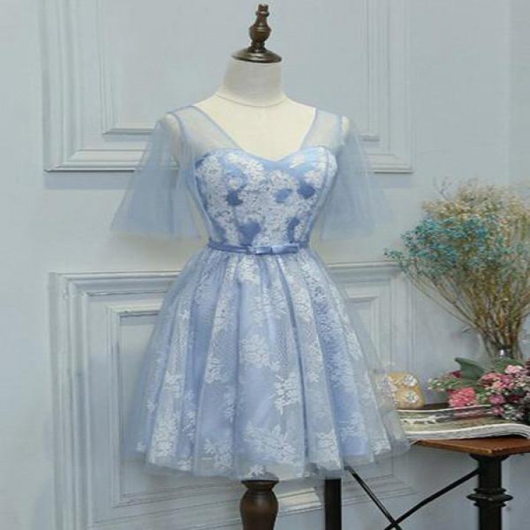 white homecoming dress with blue flowers White Blue Floral Homecoming Dress main image 1