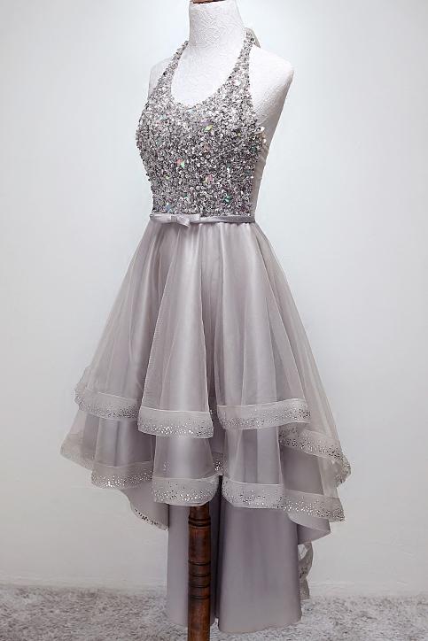 Sparkly Halter High-low Sequins Prom Dress Tulle Homecoming Dress