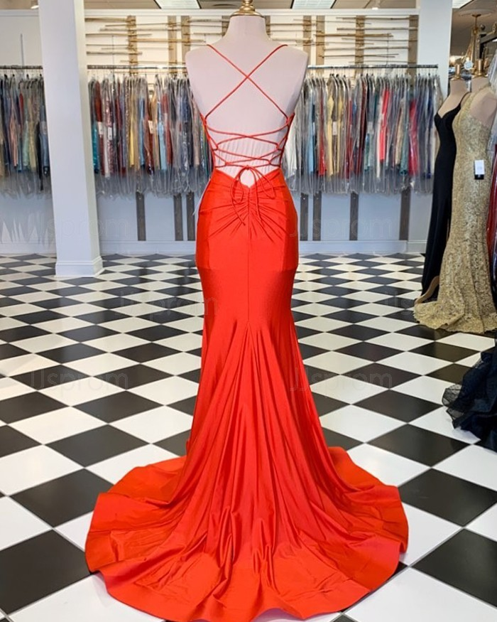 Elegant Red Spaghetti Straps Trumpet/Mermaid Prom Dresses main image 1
