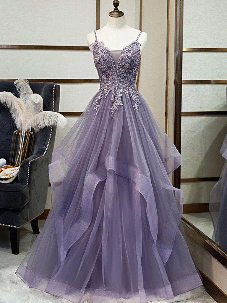 Beautiful Spaghetti Straps Lace Long Prom Dresses Evening Dresses