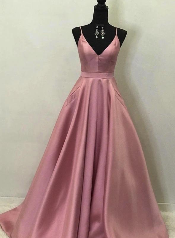 Simple Pink A-line Prom Dress,Pink Maxi Dress Y7124