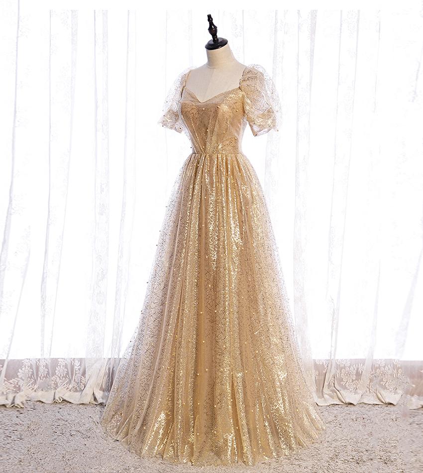 gold fluffy dress Off the Shoulder Gold A-Line Metallic Pleated Long Formal Gown Gold / 14 main image 1