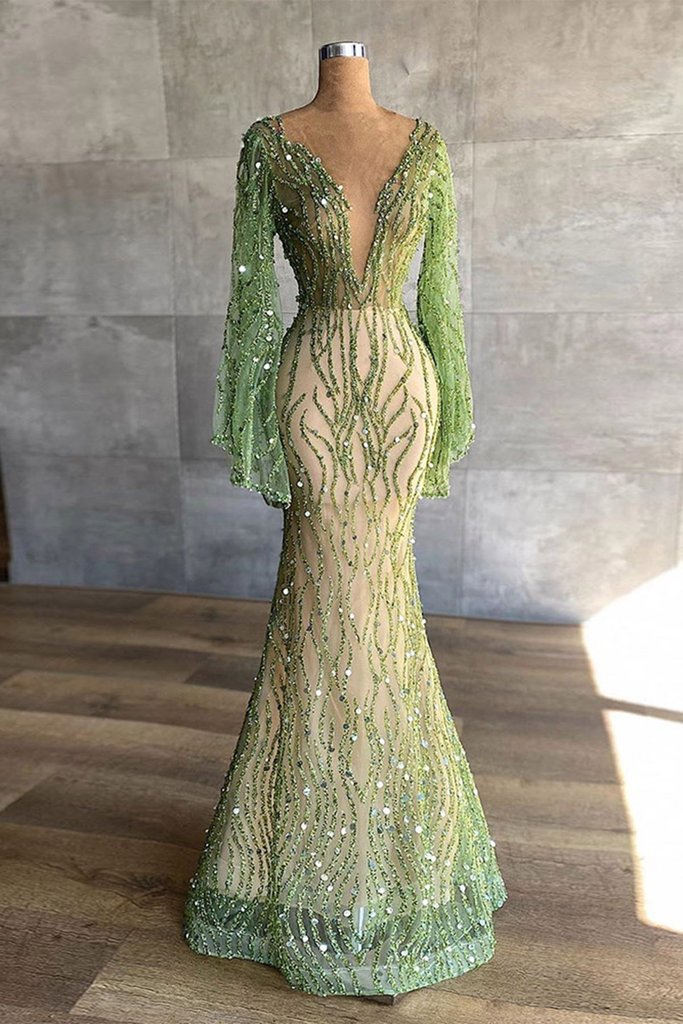 Sexy Green Deep V Neck Chiffon Party Dress,A Line Backless Prom Evening Gown cc2908