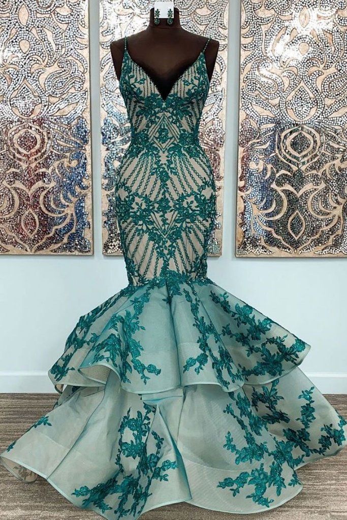 chinese dress ladies Mermaid V Neck Sweep Train Tulle Wedding Party Dress with Appliques