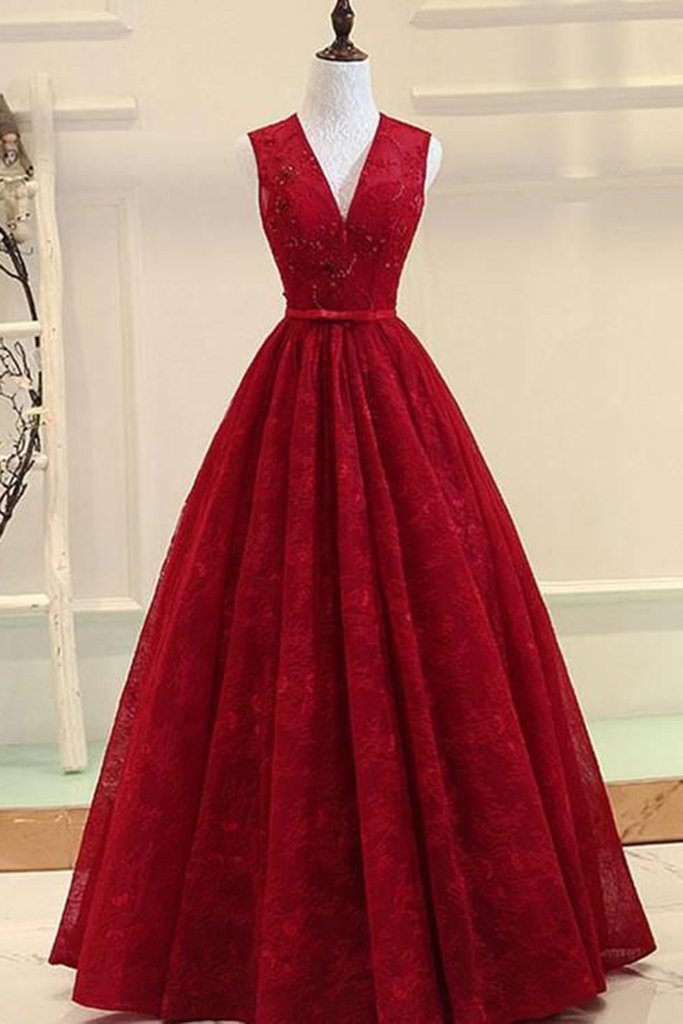 Burgundy Tulle A Line Long Sweet Prom Dress Evening Dress on Luulla