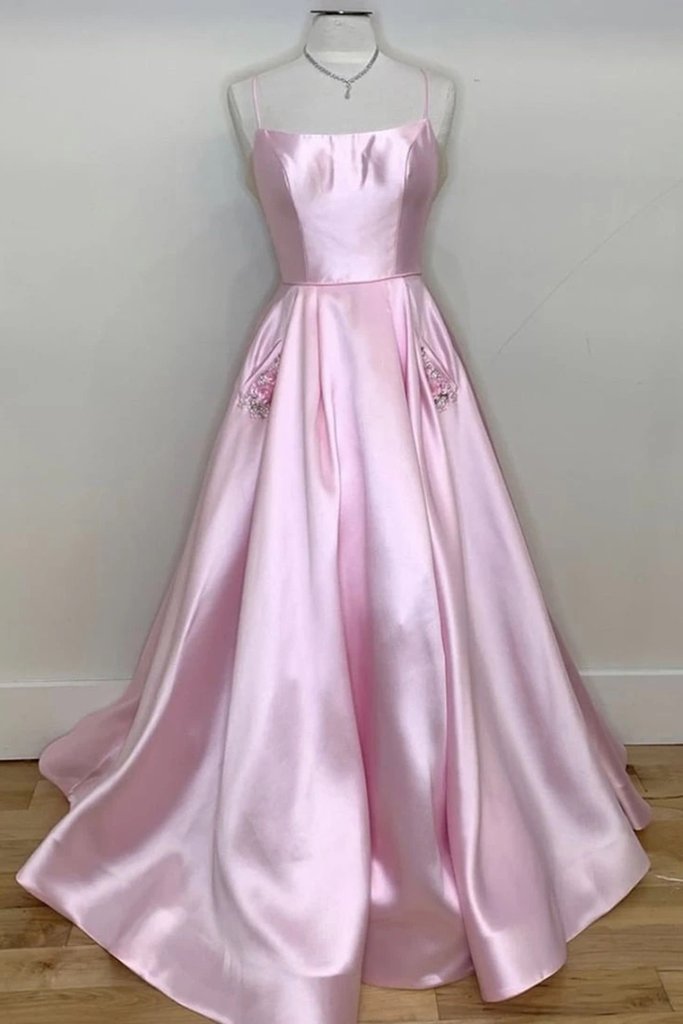 Simple Pink Dress Long Open Back Prom Dress, Bridesmaid Dress