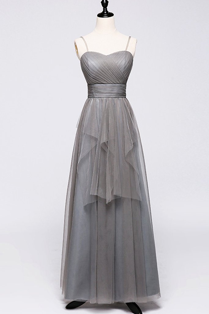 Simple Gray Tulle Bridesmaid Dress, Long Prom Dress on Luulla
