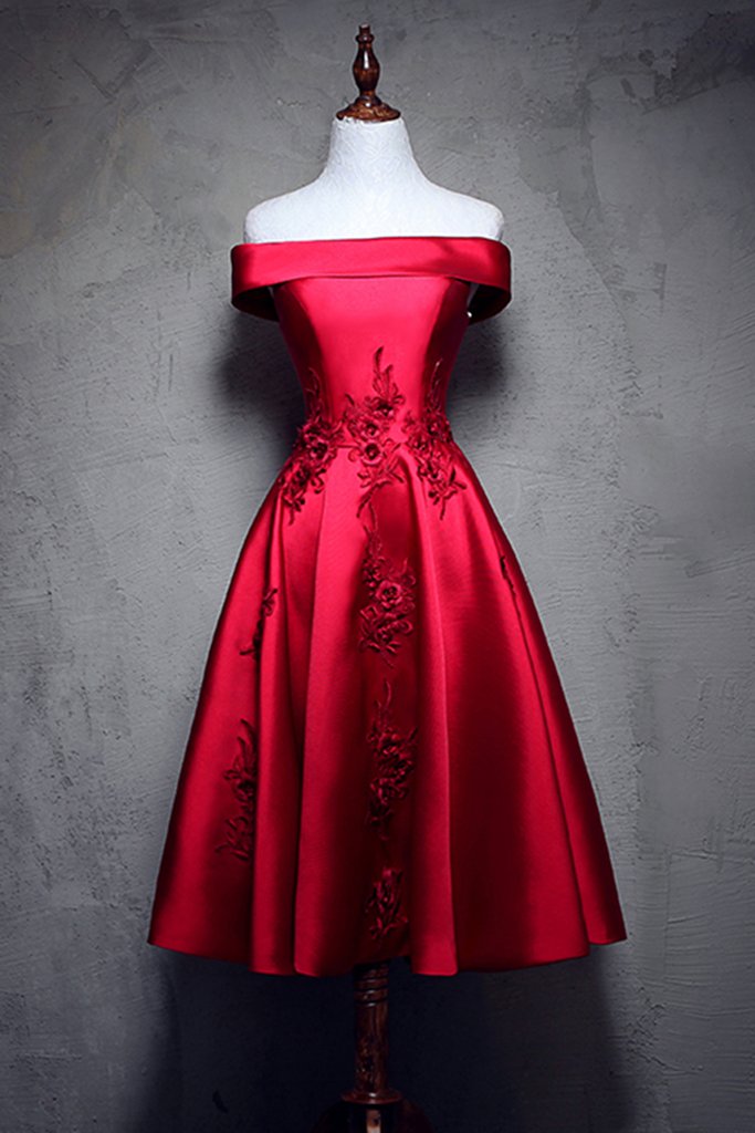 Burgundy Satin Strapless Short Prom Dress, Homecoming Dress