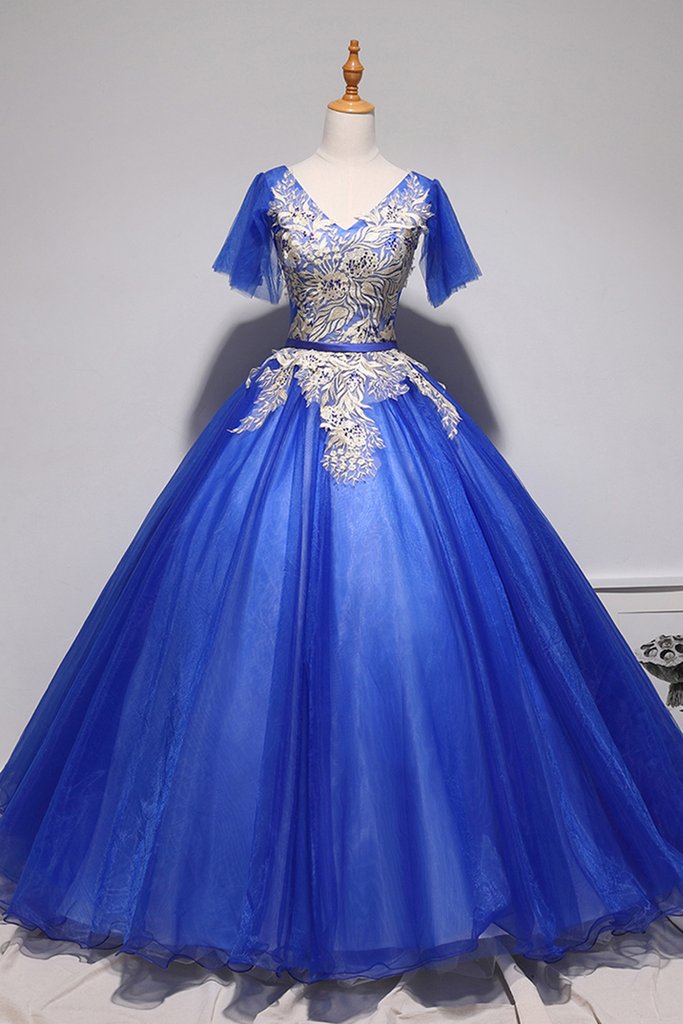 Royal blue tulle prom dress one shoulder evening dress    fg2485 main image 0