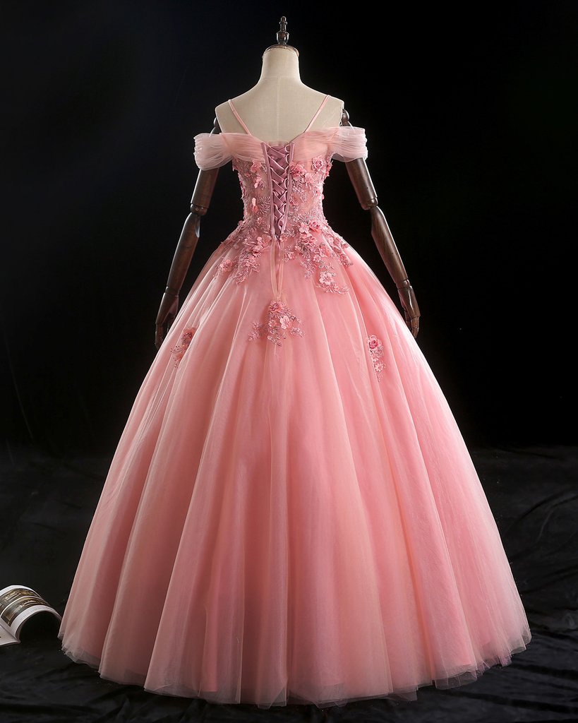 Sweet Spaghetti Straps Pink Tulle Pleated Long Evening Dress Formal Princess Birthday Outfits SP1111