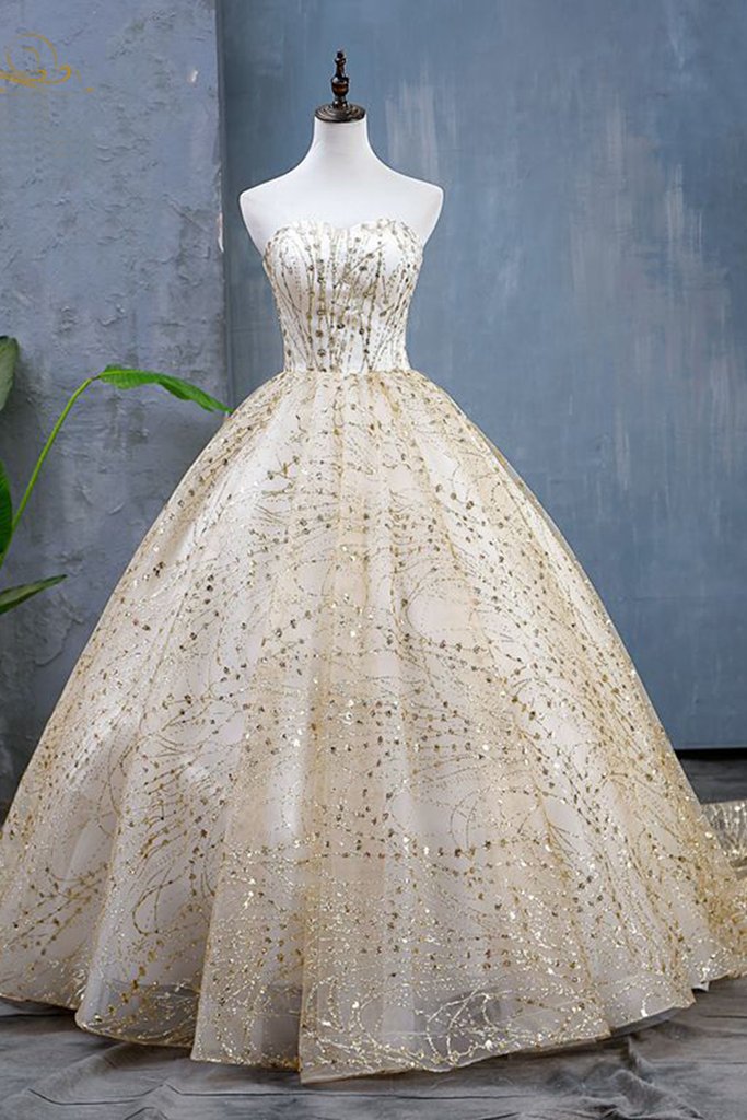 Champagne sweetheart tulle sequin long prom dress tulle evening dress,DS2356