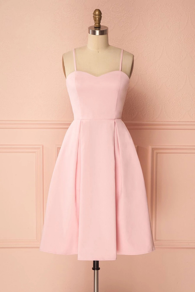Simple Pink Satin Short Prom Dress, Customize Party Dress