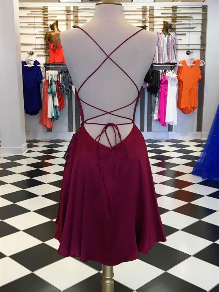 Cute Backless Burgundy Short Prom Dresses chic Burgundy Homecoming