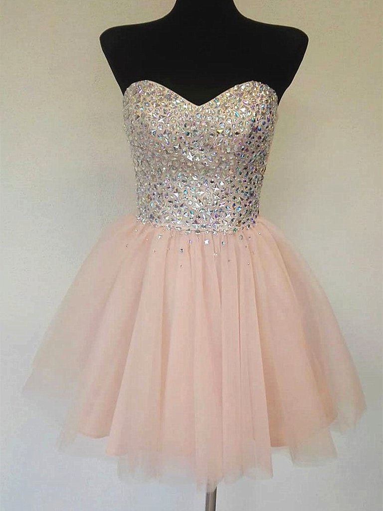 Cute Sequins Pink Homecoming Dresses V-neck Beaded Short Prom Dresses