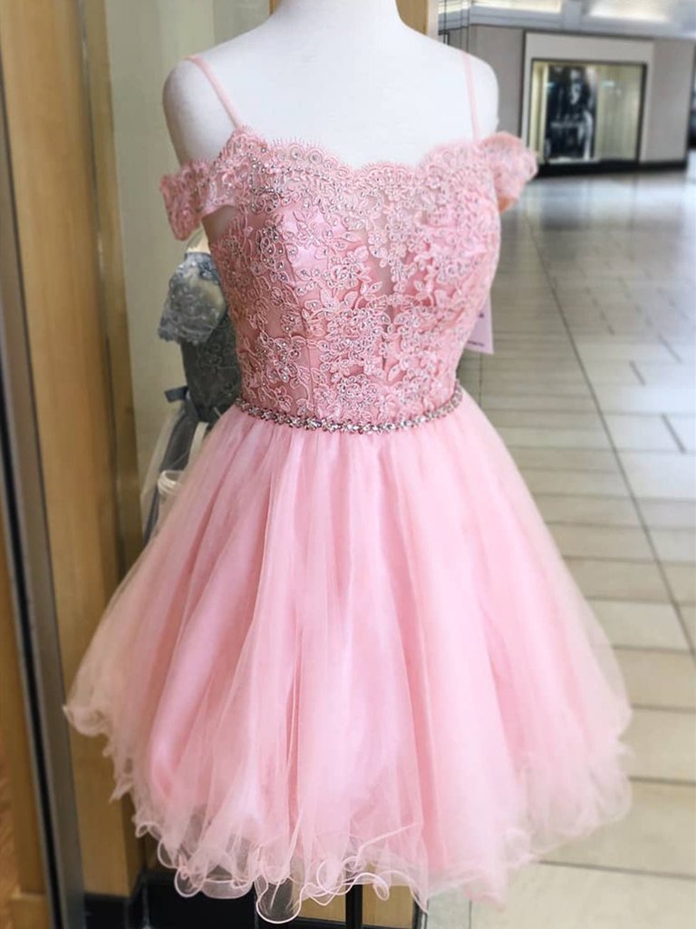Pink Off Shoulder A Line Homecoming Dress Short Birthday Party Dress