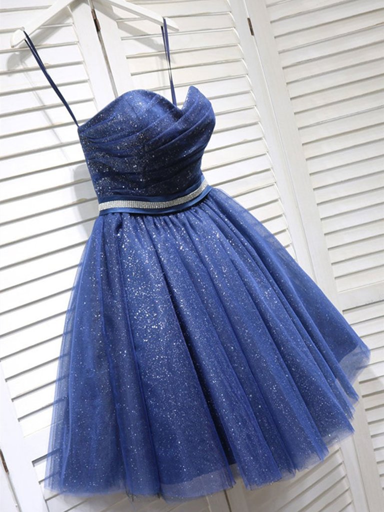 Shiny Strapless Blue Short Prom Dresses Dresses,short Blue