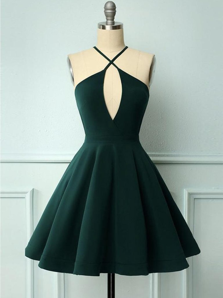 Unique Halter Neck Dark Green Short Prom Dresses,short Dark Green Formal Graduation Homecoming Dresses,cocktail Dresses