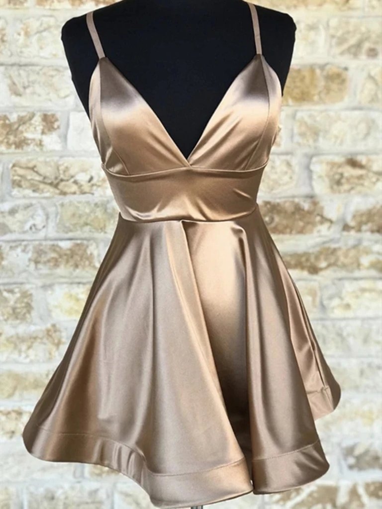 Cute V Neck Champagne Short Prom Dresses,v Neck Champagne Homecoming Dresses,champagne Formal Evening Dresses