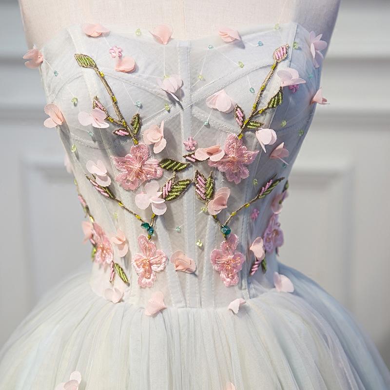 A-Line Sweetheart Neck Short Sleeves Appliques Tulle Homecoming Dress WH1023 main image 1