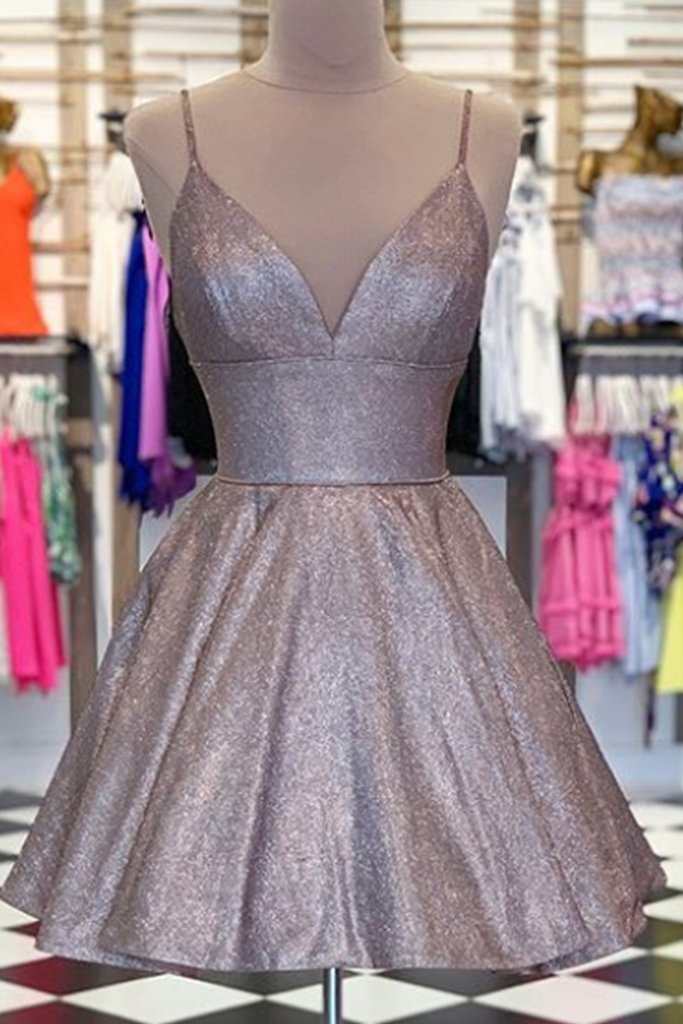 A-line Spaghetti Straps Puff Sleeve Short Prom Dress Lace Homecoming Dress Cocktail Dresses lop260 main image 0