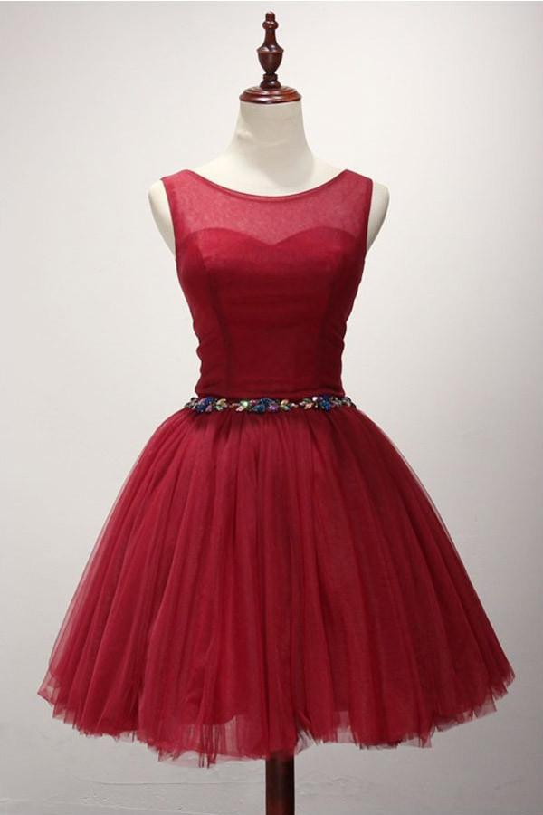 Red Simple Elegant Lace Up Short Tulle Homecoming Dresses