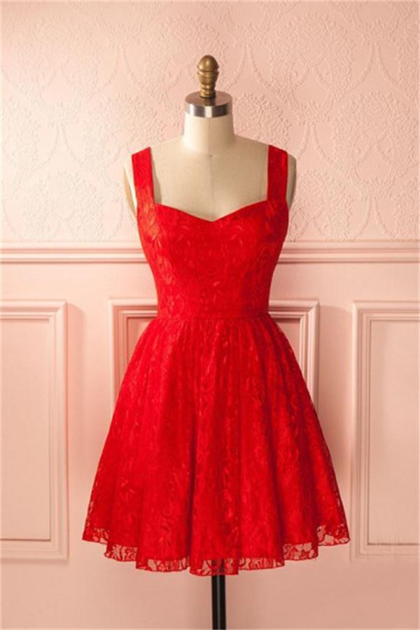Vintage Red Lace Short Cute Homecoming Dresses For Teens on Luulla