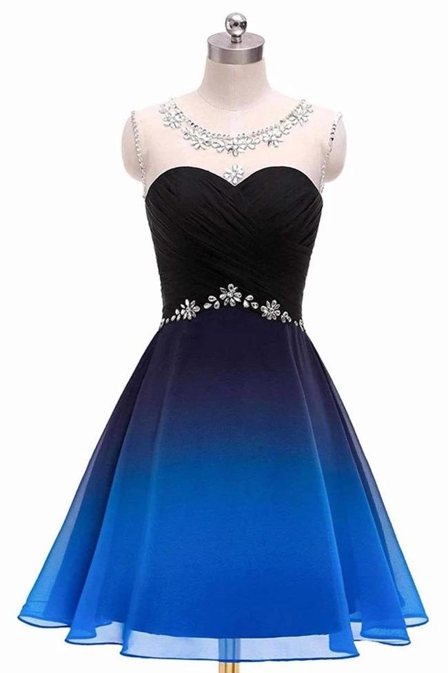 Scoop Neckline Short Ombre Chiffon Beading A-line Homecoming Dresses