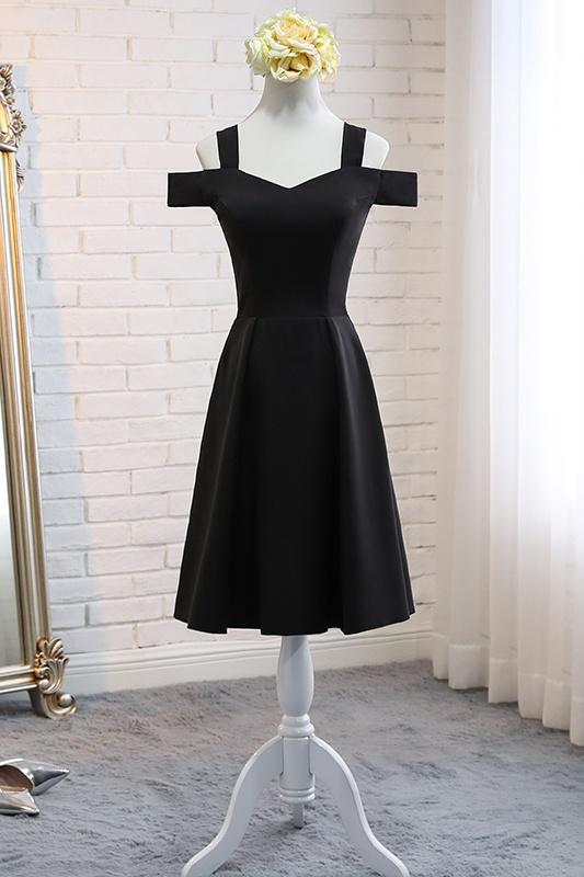 modest black homecoming dress A-line Black Cap Sleeves Open Back Sparkly Modest Prom Dresses, PD2271 –  SposaBridal main image 1