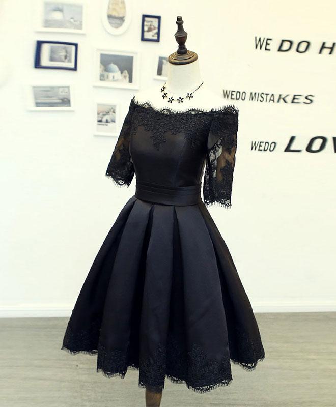 Black lace short prom dress homecoming dress c2963