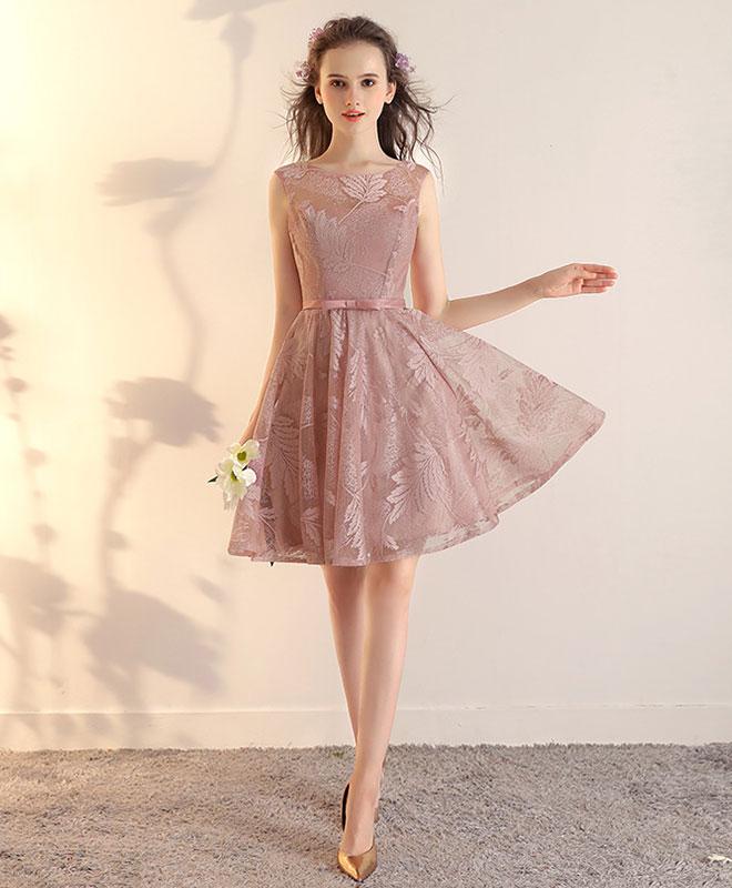 Pink Lace Short Prom Dress,pink Short Bridesmaid Dress