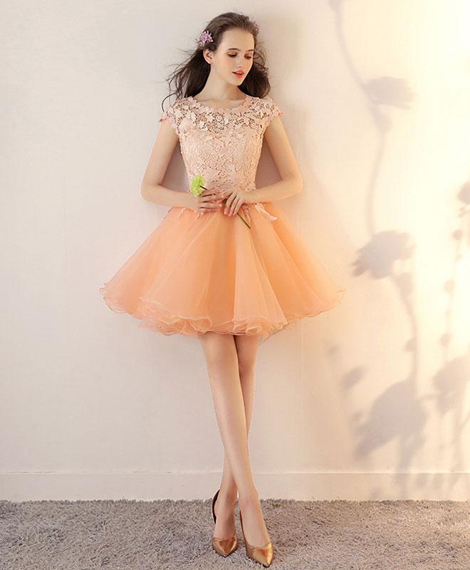 Champagne Tulle Lace Short Prom Dress,champagne Homecoming Dress