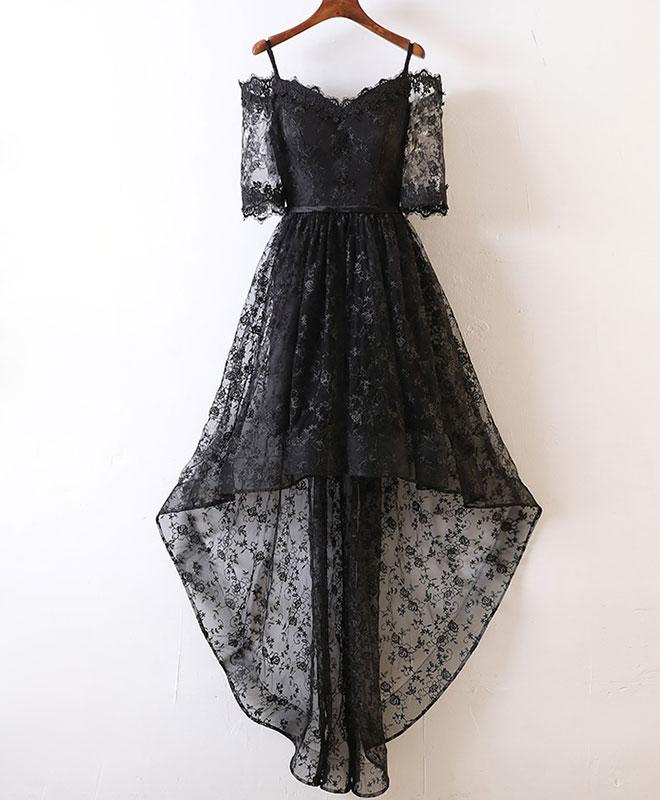 Black High Low Lace Prom Dress,black Homecoming Dress