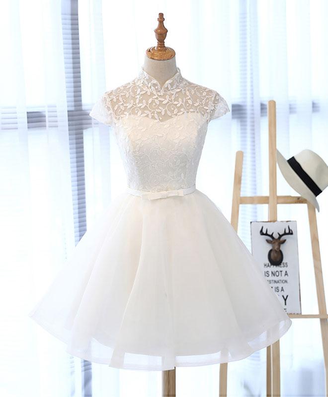 Cute White Lace Short Prom Dress,white Homecoming Dress