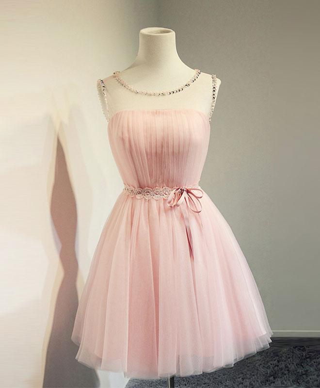 Cute A Line Pink Tulle Short Prom Dress,homecoming Dresses