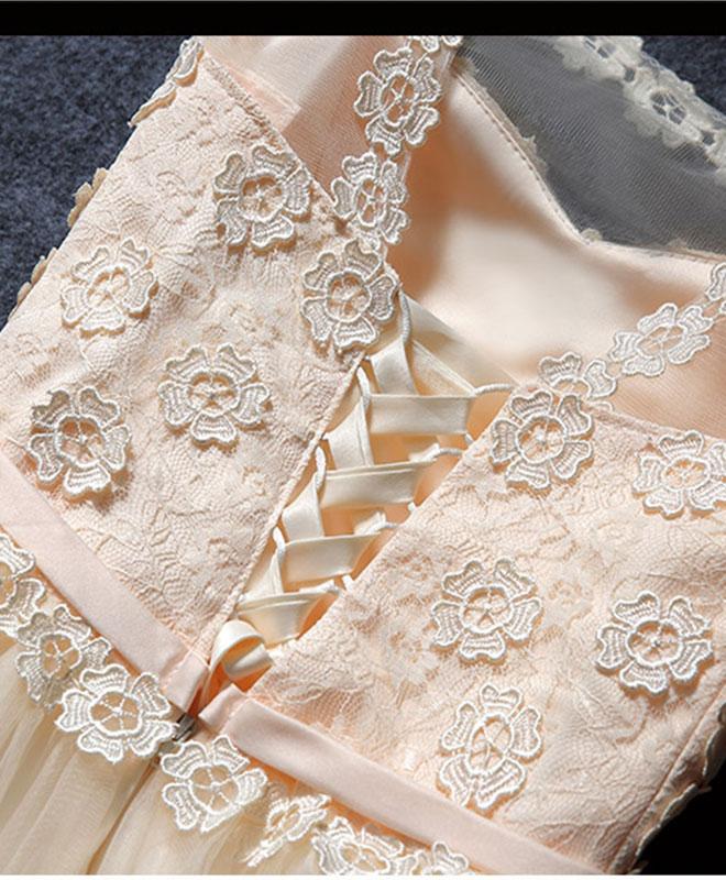 Champagne lace short prom dress Cute and unique homecoming dress