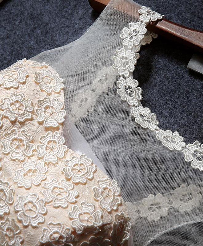 Cute a line Short Champagne Lace Homecoming Dresses Cocktail Dress main image 1