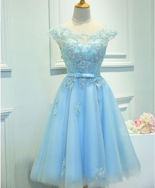 Light Blue Lace Tulle Short Prom Dress,homecoming Dress