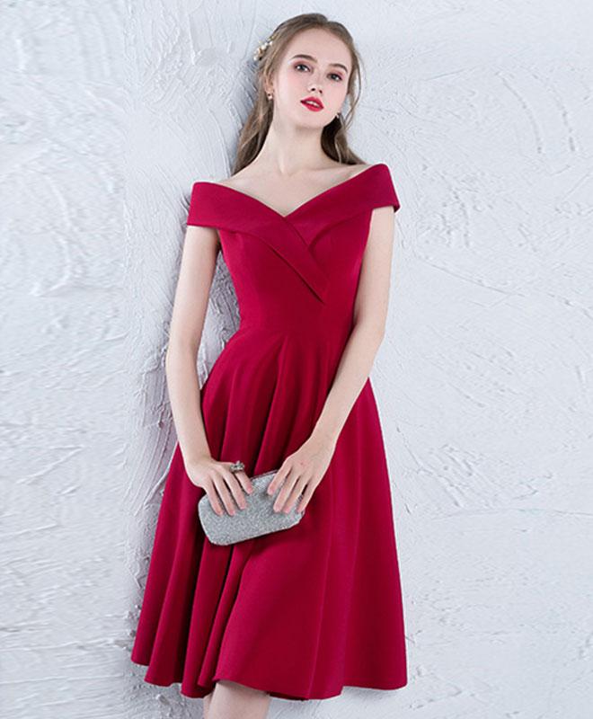 Burgundy Off Shoulder Satin Prom Dress,burgundy Homecoming Dress