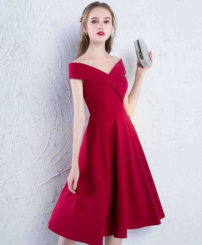 Burgundy Off Shoulder Satin Prom Dress,burgundy Homecoming Dress on Luulla