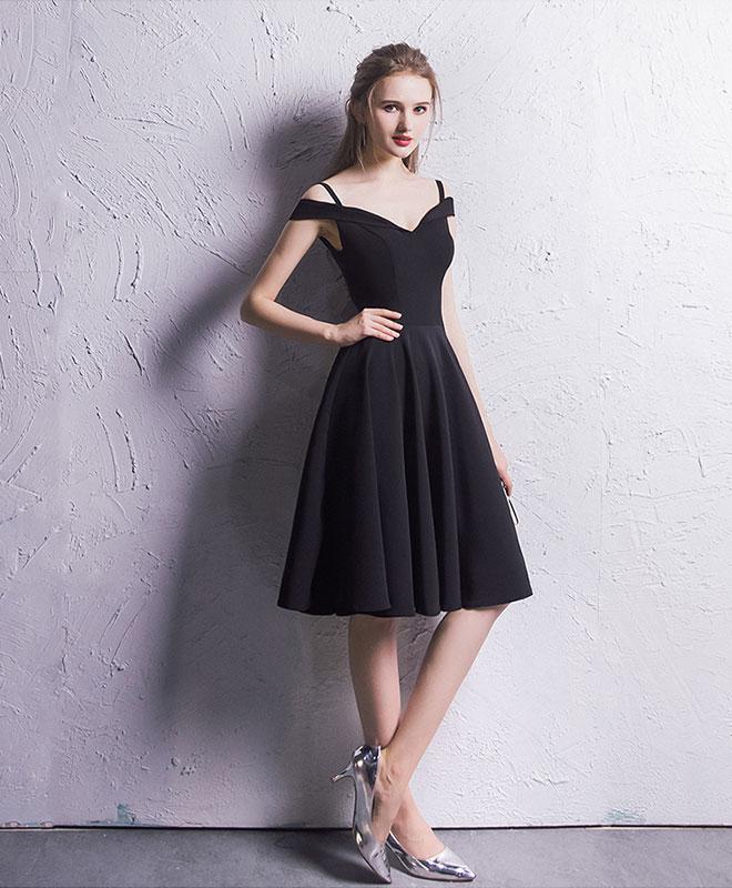 Simple Black Chiffon Short Prom Dress,homecoming Dress