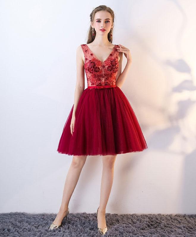 Cute Tulle Lace V Neck Short Prom Dress,homecoming Dress