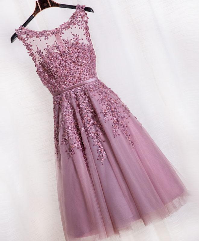 Cute Pink Lace Tulle Short Prom Dress,pink Evening Dress